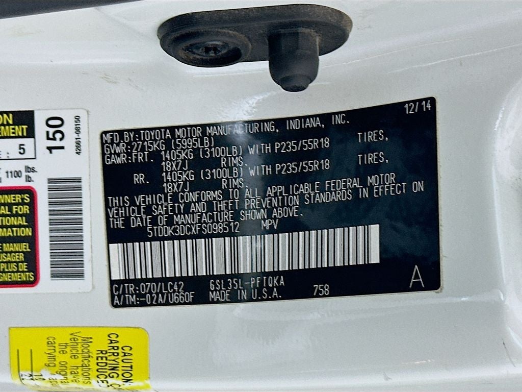 2015 Toyota Sienna XLE Premium 7 Passenger